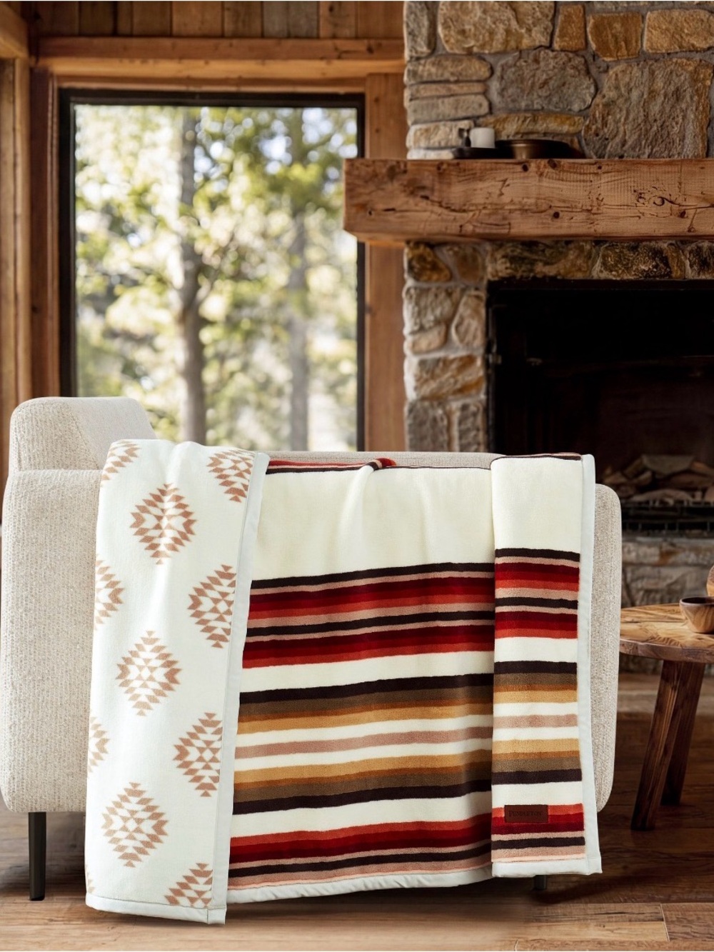 BRAND NEW! Pendleton Reversible Plush Throw-Woodland Stripe